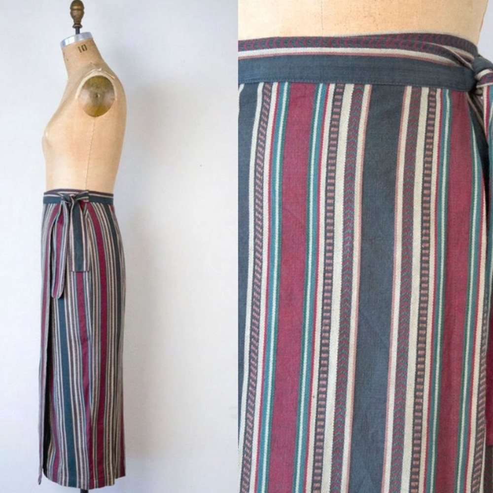 SW Vintage Wrap Summer Skirt Striped Maxi Small